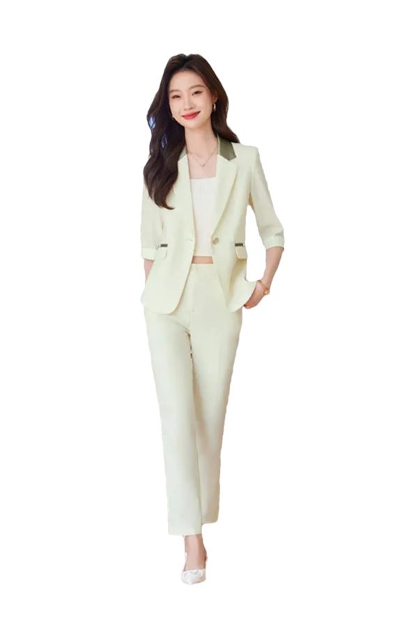 41-C-JN2TCL.jpg Women Black Beige Patchwork Jacket and Suits Pants Spring Summer Office Lady Elegant 2 Piece Sets High End Outfits