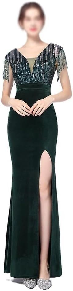 41ELhXNKEXL.jpg Green Sequin Long Dress Women Banquet Wedding Guest Evening Gown Formal Party Dress