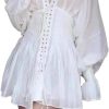 41HXUELO9SL.jpg Modern Summer Minimalist Mini Dress Women V Neck Lace Up Casual Everyday Dress