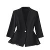 41PLTwN98sL.jpg Women Elegant Black White Blazer Ruffle Slim Fit Half Sleeve Formal Office Top Work Jacket