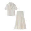 41PMT8ZZ8YL.jpg Women's Elegant Romantic Short Sleeve Blazer Skirt Set Lapel Buttoned Suit Pleated Skirt Set