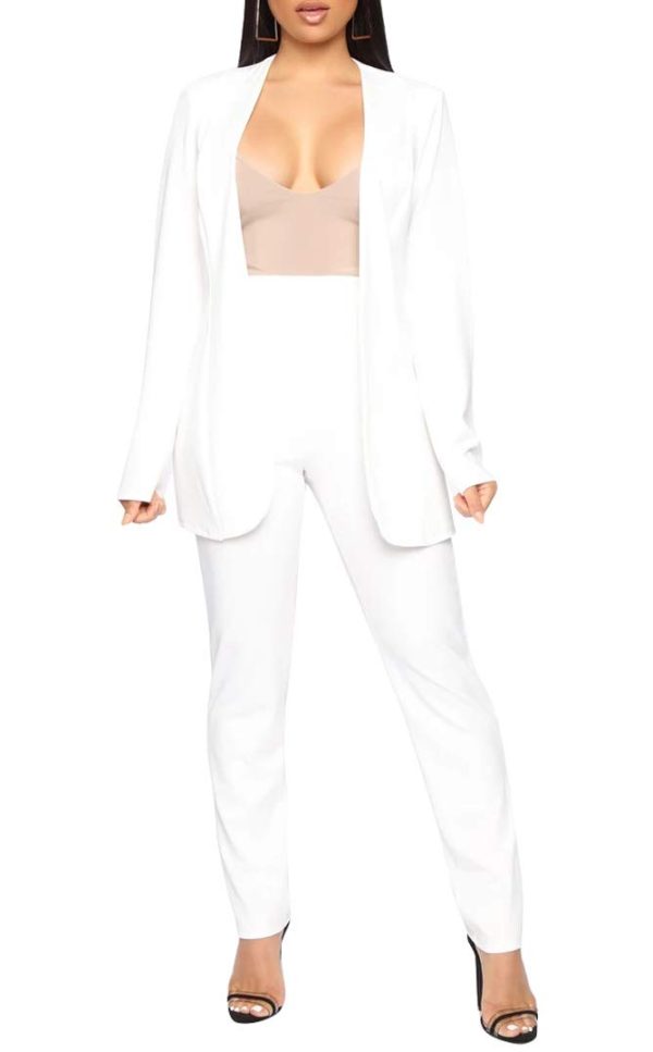 Women's 2 Piece Outfit Casual Solid Open Front Blazer and Pencil Pant Suits Set