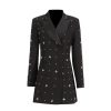 41gHabkVtIL.jpg Women Spring Autumn Double Breasted Diamond Black Blazer Coat Slim Suit Jacket