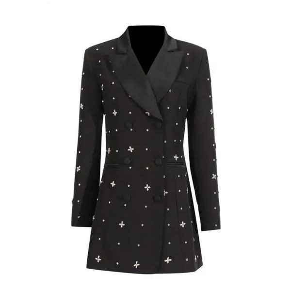 41gHabkVtIL.jpg Women Spring Autumn Double Breasted Diamond Black Blazer Coat Slim Suit Jacket