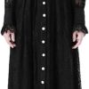 41i8UNb57DL.jpg Vintage Lace Midi Dress Women O Neck Puff Sleeves Empire Waist Hollow Out A Line Single Breasted Dress