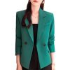 Women 2 Button Office Long Sleeve Solid Coats Turn Down Collar Vintage Jacket Loose Blazer