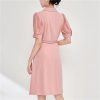 511PCGjsPUL.jpg Women's Chiffon Patchwork Suit Dress Short Sleeve Notched Collar Summer Office Lady Fashion Midi Dresses