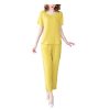 514rtIUlR5L.jpg Women's Summer Loungewear - Light Blue Cotton Blend Tee & Capris Moisture-Wicking