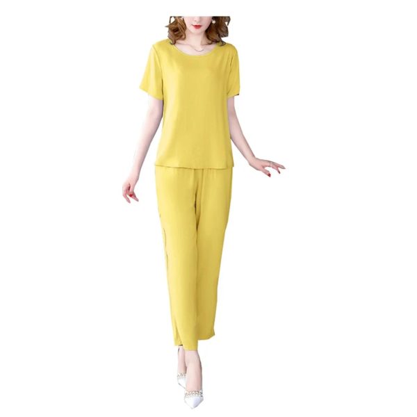 514rtIUlR5L.jpg Women's Summer Loungewear - Light Blue Cotton Blend Tee & Capris Moisture-Wicking