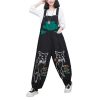 5158biyXlqL.jpg Women Loose Vintage Streetwear Wide Leg Jumpsuits Denim Overalls Spliced Black Cartoon Printed Jumpsuits