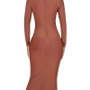 516qcf4I78L.jpg Women's Deep Plunge V Neck Long Sleeves Draped Knee Length Bodycon Bandage Dress