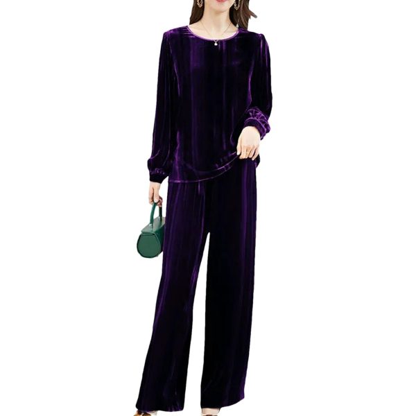 516sJjPYG3L.jpg Women's Velvet Set - Long Sleeve Top & Trousers Premium Comfort for Daily Wear