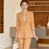 5182Z0JOi2L.jpg Women Summer Temperament Style Professional Slim Blazer and Pants Two Piece Sets Office Work Wear Yellow Suits