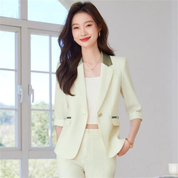 518sq0o-4xL.jpg Women Black Beige Patchwork Jacket and Suits Pants Spring Summer Office Lady Elegant 2 Piece Sets High End Outfits