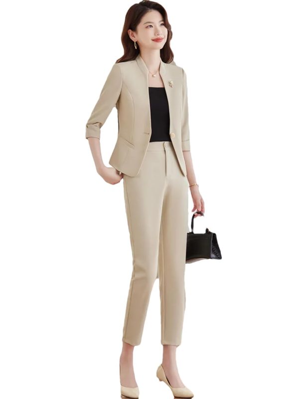 519UbkQDzQL.jpg Women Summer High End Thin Temperament Half Sleeve Slim Blazer and Pants Office Ladies Work Wear Suits