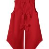 51Ac-cok5kL.jpg Women's Bow Back Blouse Collar Neck Button Down Vest Sleeveless Asymmetrical Split Blouse Top Tank