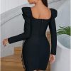 51AtMML5K1L.jpg Womens Sexy Black Lace Party Dress V Neck Splicing Bodycon Evening Dinner Cocktail Dress