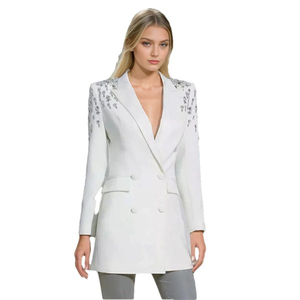 51BbNpiqIdL.jpg Women Autumn Double Breasted Rhinestone Full Sleeve Black Blazer Coat Long Suit Jacket