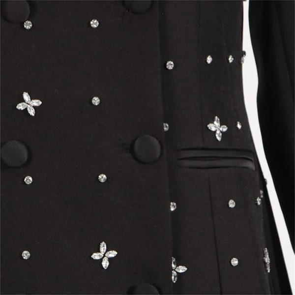 51BcL7NQVsL.jpg Women Spring Autumn Double Breasted Diamond Black Blazer Coat Slim Suit Jacket