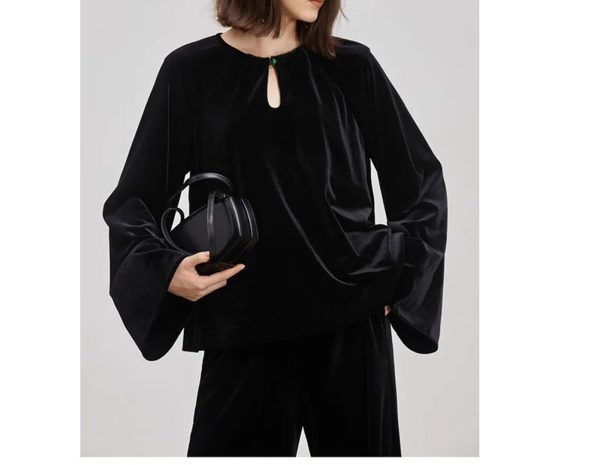 51BnkRizSoL.jpg Plus Size Women's Velvet Set - Pullover Top & Wide Leg Pants Relaxed Comfort Fit