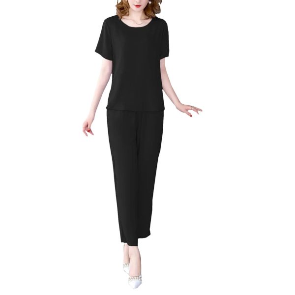 51C-spArsDL.jpg Women's Summer Loungewear - Light Blue Cotton Blend Tee & Capris Moisture-Wicking