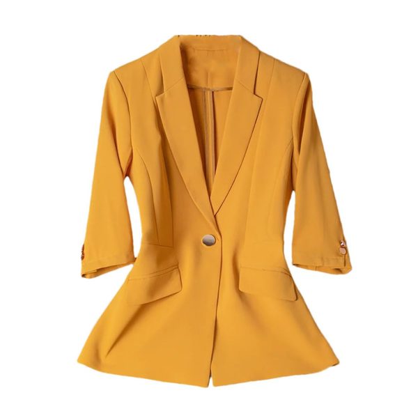 51CNh3Wcz2L.jpg Women's Spring Summer Half Sleeve Office Coat Top All Match Stylish Jacket Blue Blazer