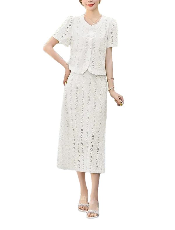 51CtnxdlTDL.jpg Women's Embroidered Lace Set - Lightweight Summer Skirt & Top