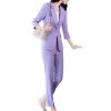 51FYM74nmaL.jpg Women's Office Suit Fashion Suit Jacket Simple Solid Color Spring and Summer Half-Sleeved Top + Trousers 2-Piece Set