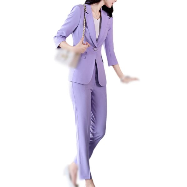 51FYM74nmaL.jpg Women's Office Suit Fashion Suit Jacket Simple Solid Color Spring and Summer Half-Sleeved Top + Trousers 2-Piece Set