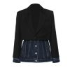 51GhLJ4SegL.jpg Women Blazer Denim Patchwork Fake Two Blazers And Jackets Color Matching Asymmetry Suit Coats