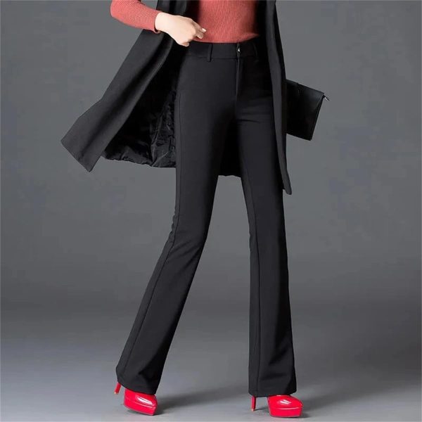 51I5AB3DGL.jpg High Elastic Spring Summer Flare Pants Casual Straight Trousers for Women Work Suit Pants Loose Female Pantalon