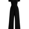 51Irk-esmL.jpg Women's Summer One Piece Jumpsuits Dressy Casual Short Sleeve Square Neck Wide Leg Jumpsuit Rompers