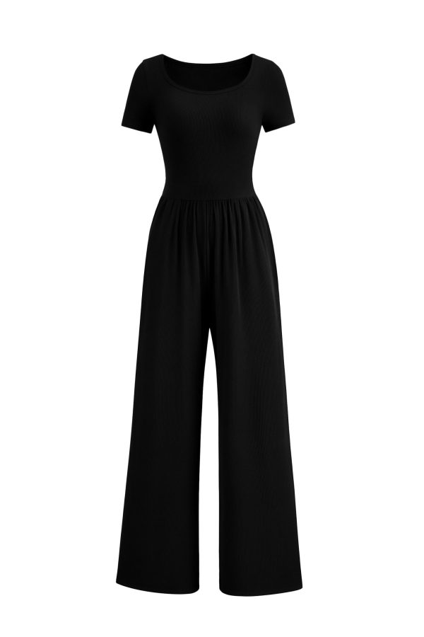 51Irk-esmL.jpg Women's Summer One Piece Jumpsuits Dressy Casual Short Sleeve Square Neck Wide Leg Jumpsuit Rompers