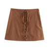 Women's 2 Piece Set Lace-Up Slim Vest V-Neck Cropped Top High Waist Side Zipper A-Line Skirt for Spring Summer