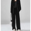 51JX62TI96L.jpg Women's Silky Velvet Suit - Contrast Trim Shirt & Wide-Loose Pants Elegant Style