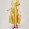 51Jqr2N5h0L.jpg Romantic Floral Midi Dress for Women Summer Square Neck Chiffon Tulle Short Sleeve Ruffled Party Guest Dress