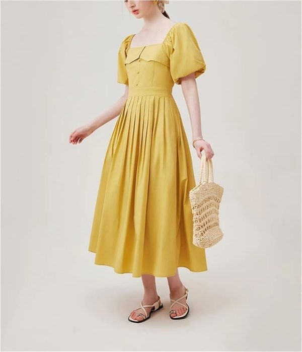 51Jqr2N5h0L.jpg Romantic Floral Midi Dress for Women Summer Square Neck Chiffon Tulle Short Sleeve Ruffled Party Guest Dress