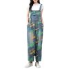 51JyHjTEItL.jpg Women Printed Denim Overalls Sleeveless Wide Leg Denim Jumpsuits Loose Vintage Jumpsuits