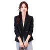 Women 2 Button Office Long Sleeve Solid Coats Turn Down Collar Vintage Jacket Loose Blazer