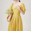 51NZLMGq85L.jpg Romantic Floral Midi Dress for Women Summer Square Neck Chiffon Tulle Short Sleeve Ruffled Party Guest Dress