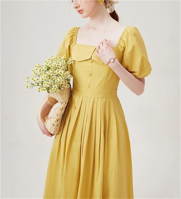 51NZLMGq85L.jpg Romantic Floral Midi Dress for Women Summer Square Neck Chiffon Tulle Short Sleeve Ruffled Party Guest Dress