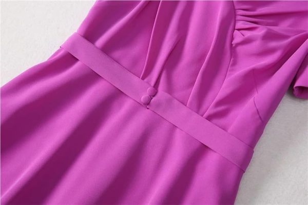 51NfYGn8o2L.jpg Women’S Round Neck Solid A Line Dress Summer Short Sleeve Midi Casual Party Robe for Evening Party