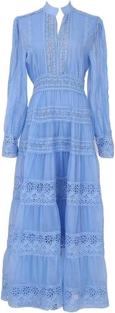 51P08238KL.jpg Women's Muslim Wedding Guest Dress Long Sleeve Cotton Lace Embroidery Plain Maxi Bridesmaid Evening Dress
