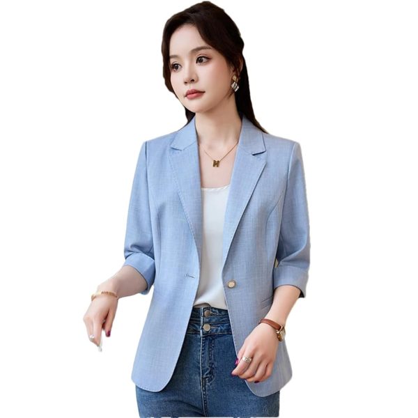 51SOtIWOeaL.jpg Women Spring Summer Elegant OL Thin Blazer Neck Half Sleeve Solid Suits Coats Office Work Jacket Tops