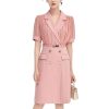 51TCk6nU2LL.jpg Women's Chiffon Patchwork Suit Dress Short Sleeve Notched Collar Summer Office Lady Fashion Midi Dresses