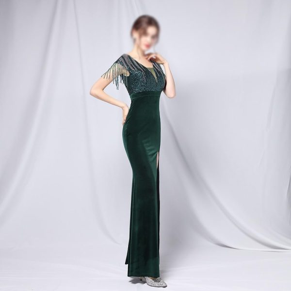 51Tvc55GW5L.jpg Green Sequin Long Dress Women Banquet Wedding Guest Evening Gown Formal Party Dress