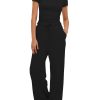 51W4vJ21DbL.jpg Women's 2 Piece Outfits Lounge Sets Ruched Short Sleeve Tops High Waisted Wide Leg Pants Tracksuit Sets