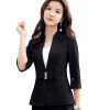 51WIOtMX3mL.jpg Women Summer Half Sleeve Slim Jacket Temperament Business Stand Collar Blazer OL Coat