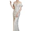 51Yvq0jWUJL.jpg Elegant Flat Shoulder Slim Fit Evening Gown for Women Formal Toasting Banquet Long Dress