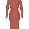 51ZBDzpPx0L.jpg Women's Deep Plunge V Neck Long Sleeves Draped Knee Length Bodycon Bandage Dress